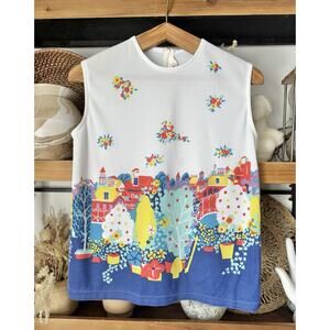 Vintage 60’s 70’s Novelty Print Tank Size Large 12